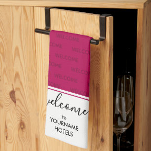 Elegant Magenta Pink Personalised WELCOME Tea Towel