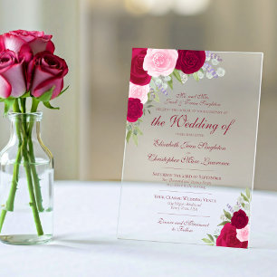Elegant Magenta & Pink Roses Formal Wedding Acrylic Invitations