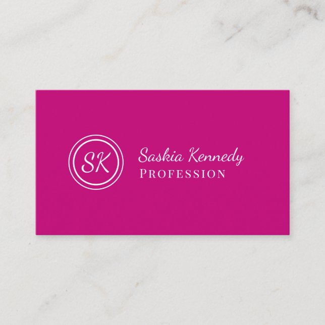 Elegant Magenta Pink Script Professional Monogram Business Card (Front)