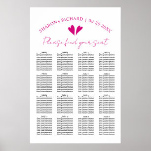 Elegant magenta pink wedding seating chart