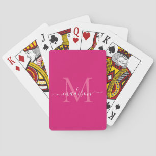 Elegant Magenta Pink White Monogram Script Name Playing Cards