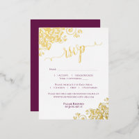 Elegant Magenta Plum Gold Foil Wedding RSVP Card