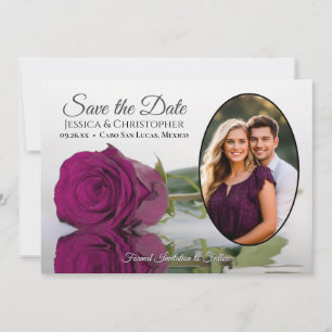 Elegant Magenta Plum Rose Oval Photo Wedding Save The Date