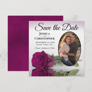 Elegant Magenta Plum Rose with Oval Photo Wedding Save The Date