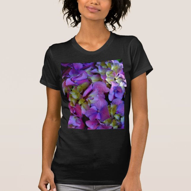 Elegant Magenta Purple blue Hydrangeas flowers T-Shirt (Front)