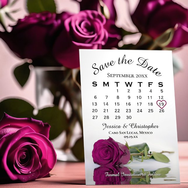 Elegant Magenta Purple Rose Wedding Calendar Save The Date (Creator Uploaded)