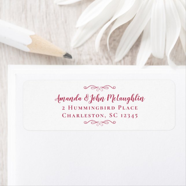 Elegant Magenta Red Calligraphy Return Address Return Address Label (Insitu)