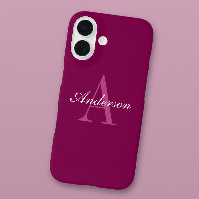 Elegant Magenta Red, Pink & White Name & Monogram Case-Mate iPhone Case (Creator Uploaded)