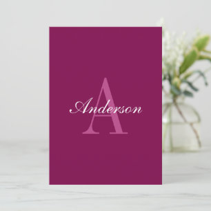 Elegant Magenta Red, Pink & White Name & Monogram Invitation