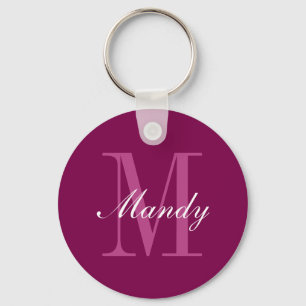 Elegant Magenta Red, Pink & White Name & Monogram Key Ring