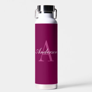 Elegant Magenta Red, Pink & White Name & Monogram Water Bottle