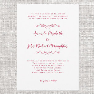 Elegant Magenta Red Script Classic Formal Wedding Invitation