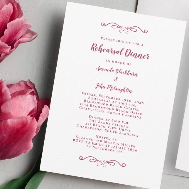 Elegant Magenta Red Wedding Rehearsal Dinner Invitation (Creator Uploaded)