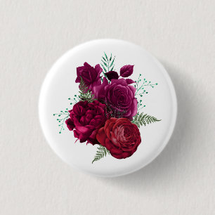 Elegant Magenta Rose Floral Bouquet 3 Cm Round Badge