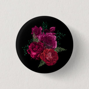 Elegant Magenta Rose Floral Bouquet 3 Cm Round Badge