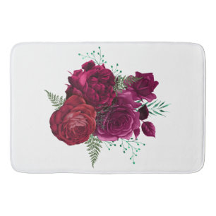 Elegant Magenta Rose Floral Bouquet Bath Mat