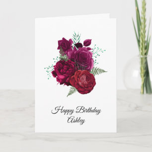 Elegant Magenta Rose Floral Bouquet Birthday Card