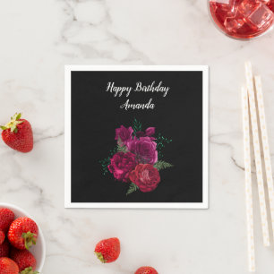 Elegant Magenta Rose Floral Bouquet Birthday Napkin