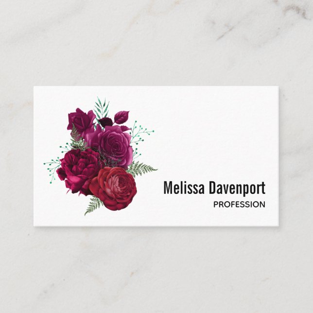  Elegant Magenta Rose Floral Bouquet Business Card (Front)
