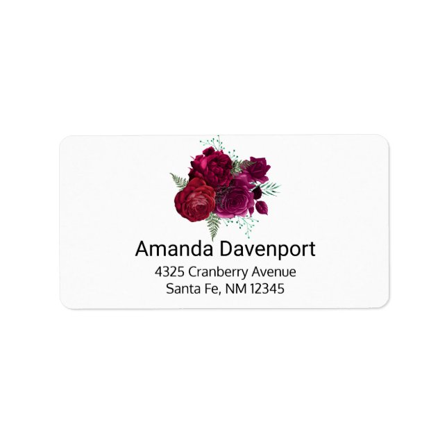 Elegant Magenta Rose Floral Bouquet Label (Front)