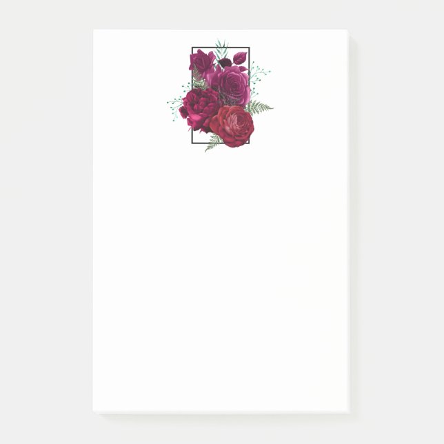 Elegant Magenta Rose Floral Bouquet Post-it Notes (Front)