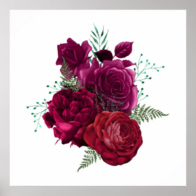 Elegant Magenta Rose Floral Bouquet Poster (Front)