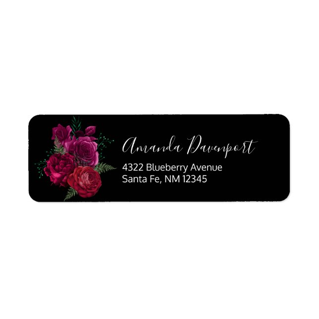 Elegant Magenta Rose Floral Bouquet Return Address Label (Front)