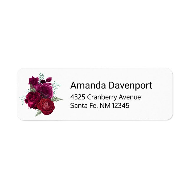 Elegant Magenta Rose Floral Bouquet Return Address Label (Front)