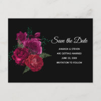 Elegant Magenta Rose Floral Bouquet Save the Date