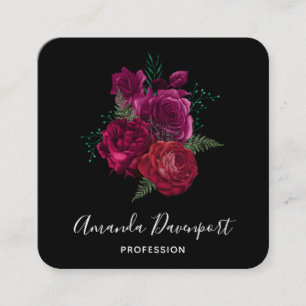 Elegant Magenta Rose Floral Bouquet Square Business Card
