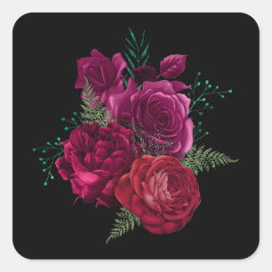 Elegant Magenta Rose Floral Bouquet  Square Sticker