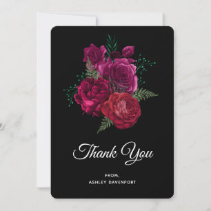 Elegant Magenta Rose Floral Bouquet Thank You Card