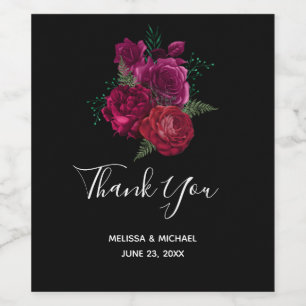 Elegant Magenta Rose Floral Bouquet Wine Label