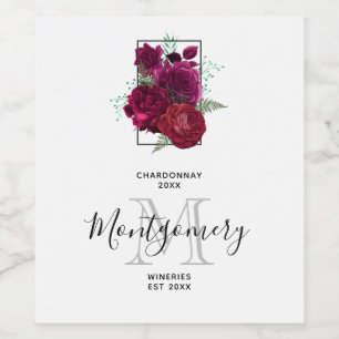 Elegant Magenta Rose Floral Bouquet Wine Making Label