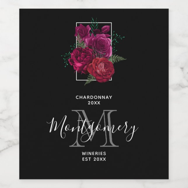 Elegant Magenta Rose Floral Bouquet Wine Making Wine Label (Single Label)