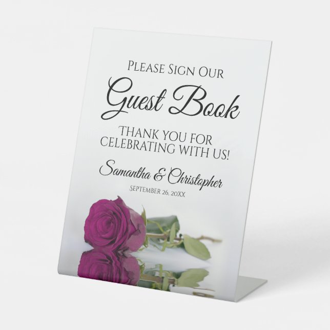 Elegant Magenta Rose Please Sign Our Guest Book (Front)