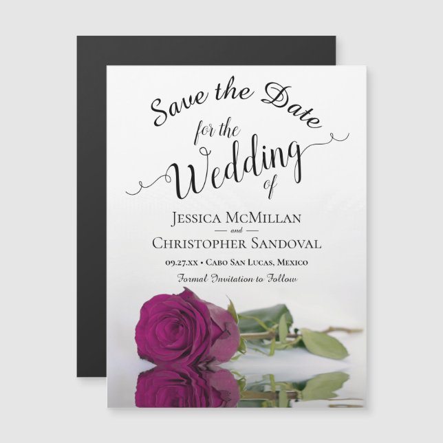 Elegant Magenta Rose Wedding Save the Date Magnet (Front/Back)