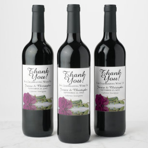 Elegant Magenta Rose Wedding Thank You Wine Label
