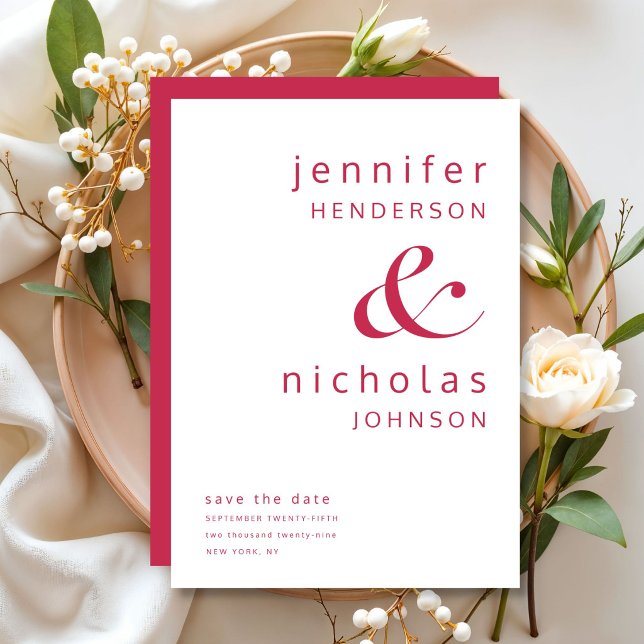 Elegant Magenta Typography Wedding Save The Date (Elegant Magenta Typography Wedding Save The Date)