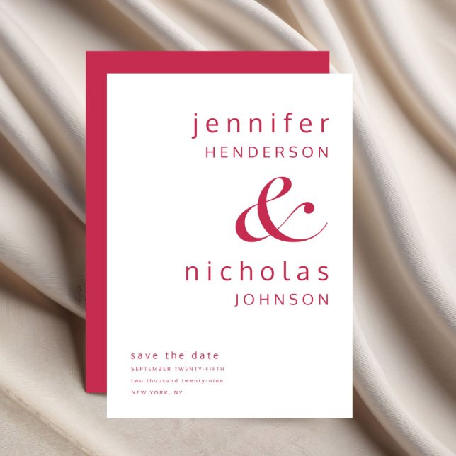Elegant Magenta Typography Wedding Save The Date (Modern Magenta & White Ampersand Typography Save The Date)