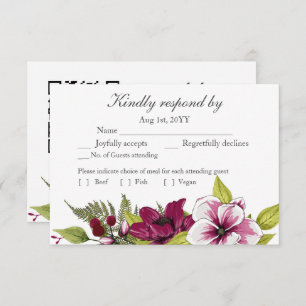 Elegant Magenta White Florals and Green Botanicals RSVP Card