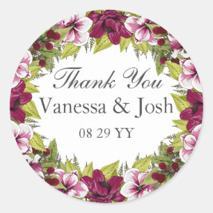 Elegant Magenta White Florals  Green Botanicals Classic Round Sticker