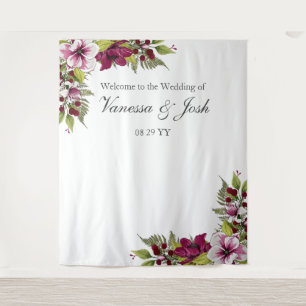 Elegant Magenta White Florals Green Botanicals Tapestry