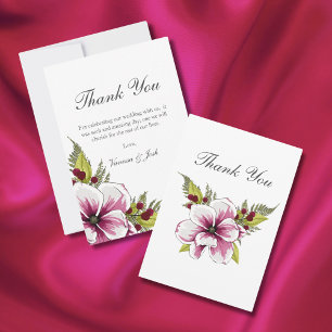 Elegant Magenta White Florals  Green Botanicals Thank You Card