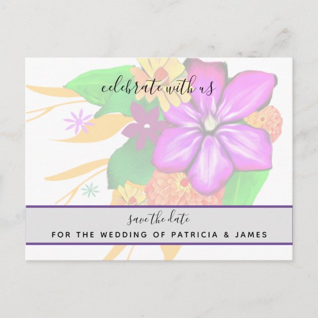 Elegant, Magical, & Bold Floral Save the Date Postcard (Front)