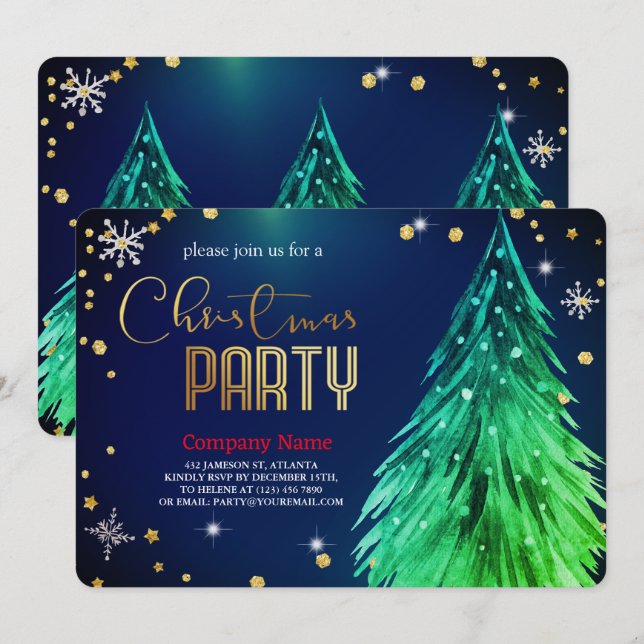 Elegant  Magical Christmas  Pines Festive Invitation (Front/Back)