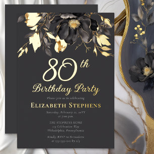 Elegant Magnolia Adult 80th Birthday Party Gold