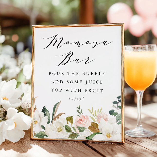 Elegant Magnolia Baby Shower Momosa Bar Sign (Creator Uploaded)