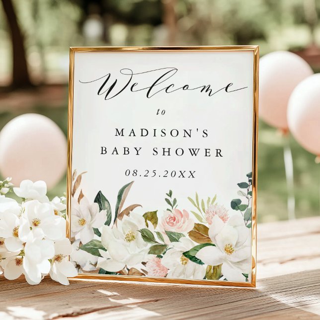 Elegant Magnolia Baby Shower Welcome Sign (Creator Uploaded)