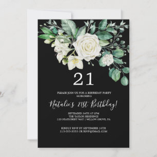 Elegant Magnolia   Black and White 21st Birthday  Invitation